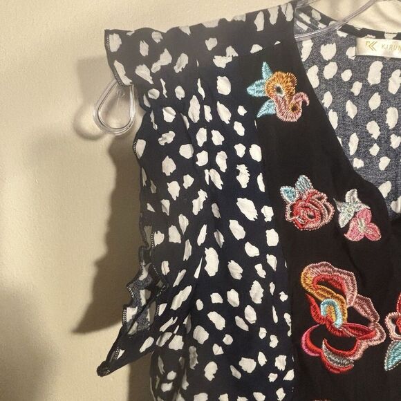 Kirundo Women's Ruffle Sleeve Embroidered Chest Animal Print Dress Size Small - Picture 5 of 11